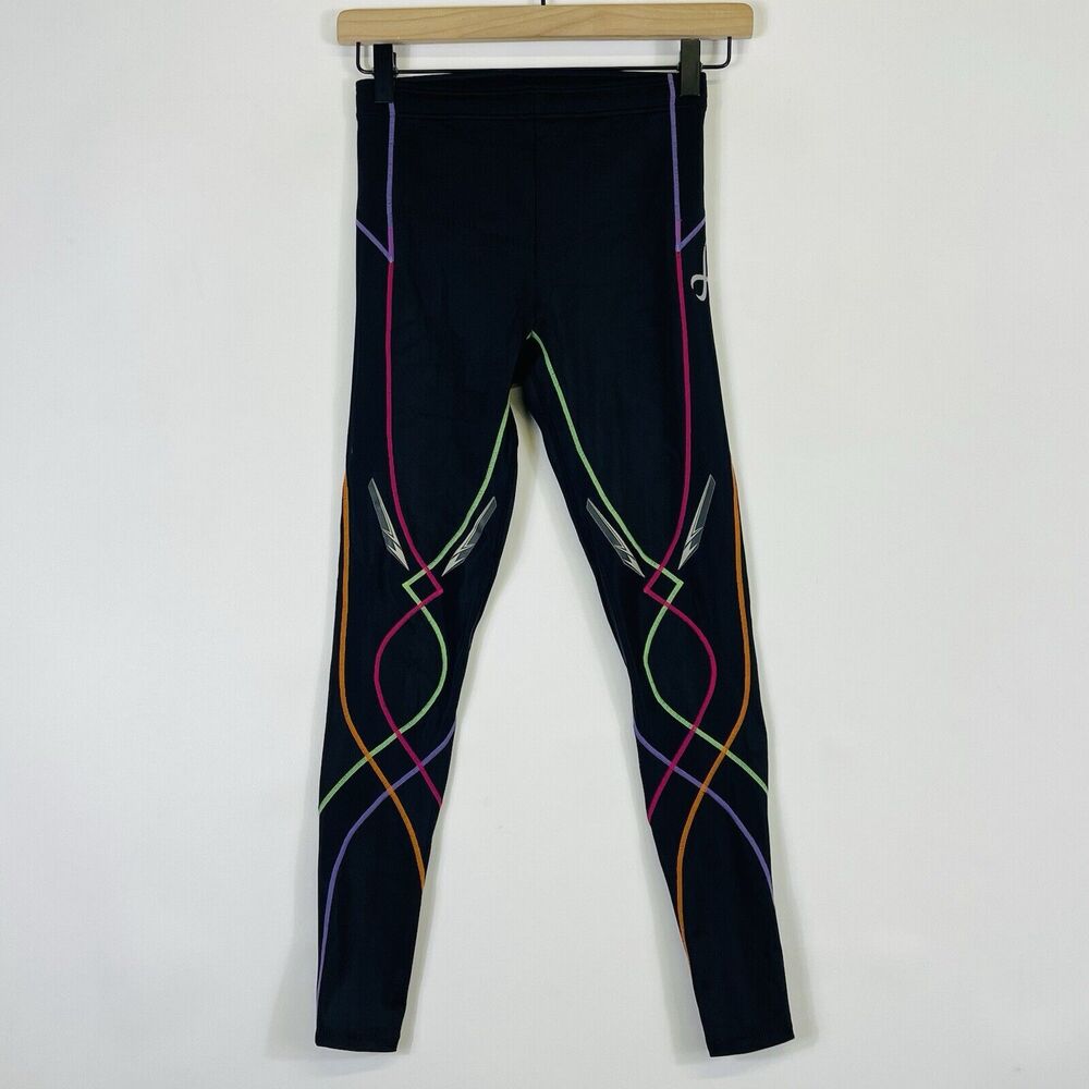 CW-X CWX Black Rainbow Stitch Athletic Compression Leggings Women's Small